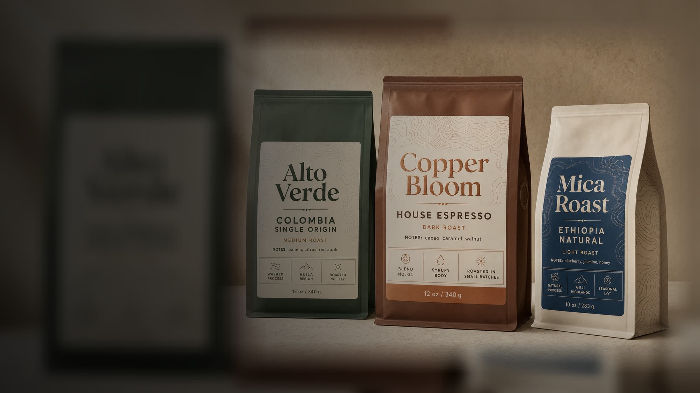 Product label examples arranged for mobile